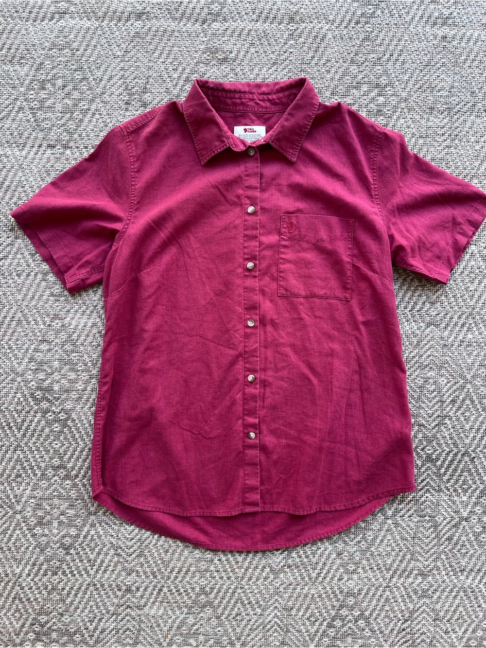 Fjällräven Hemp Blend Short Sleeve Button Up Shirt Red Comfort Fit Women's Large
